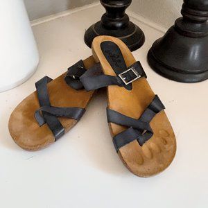 Yokono Ibiza Leather Suede Sandals Navy Blue Straps Silver Buckle